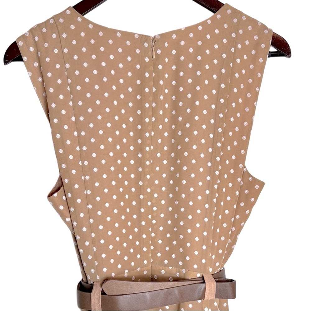 Calvin Klein Tan Polka Dot Belted Handkerchief Hem Midi Sleeveless Dress Size 14 - Picture 7 of 17